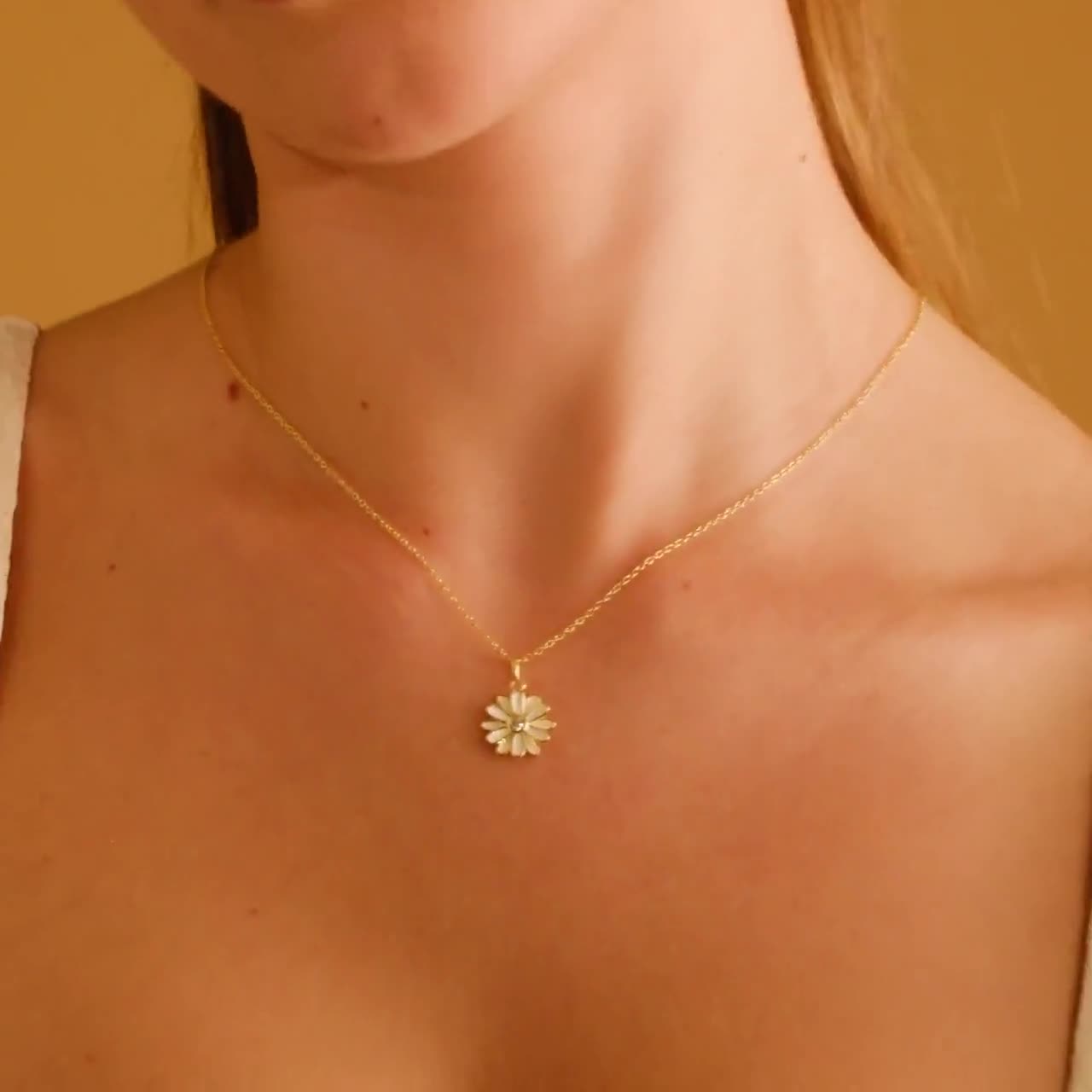 Dainty Daisy Necklace, 14K Gold Plated Sterling Silver Flower